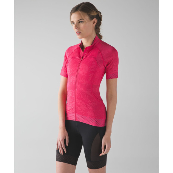 RARE Lululemon Lace Mesh Cycling Hiking Running Full Zip Jersey Pink 10 MINT - Picture 2 of 15
